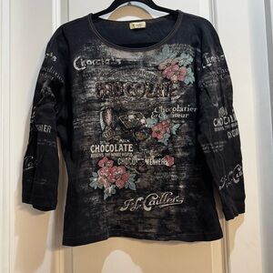 Cactus Black Beaded Tee XL 3/4 Sleeves Round Neck Armpit To Armpit 22” Length22”